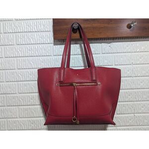 Travanti Women's Red Vegan Leather Detachable Zippered Pouch Tote Satchel
